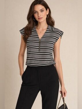 Calvin Klein Multicolored Boxy Zippered Blouse Sz Ps